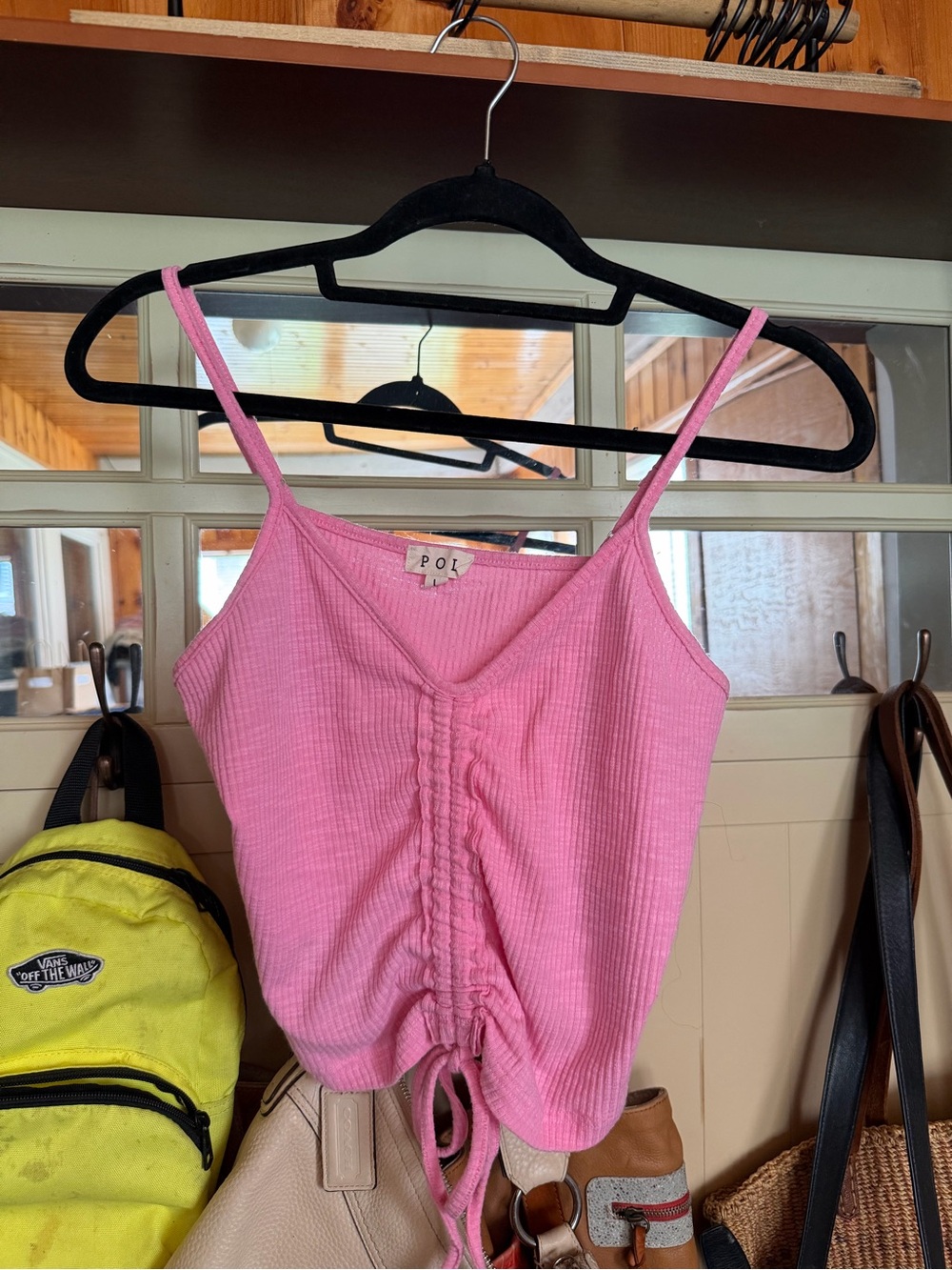 POL Pink Ruched Ribbed Camisole Tank